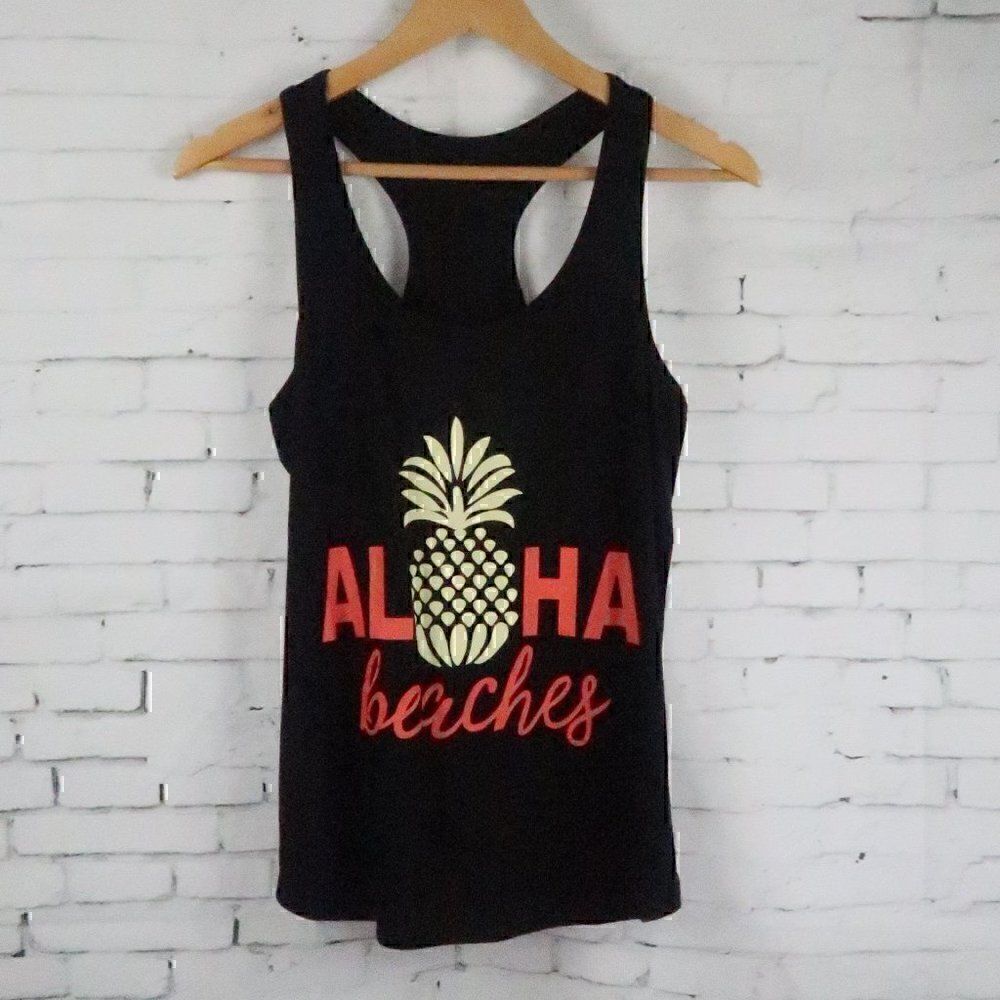 ALOHA BEACHES BLACK RACERBACK TANK TOP SIZE SMALL